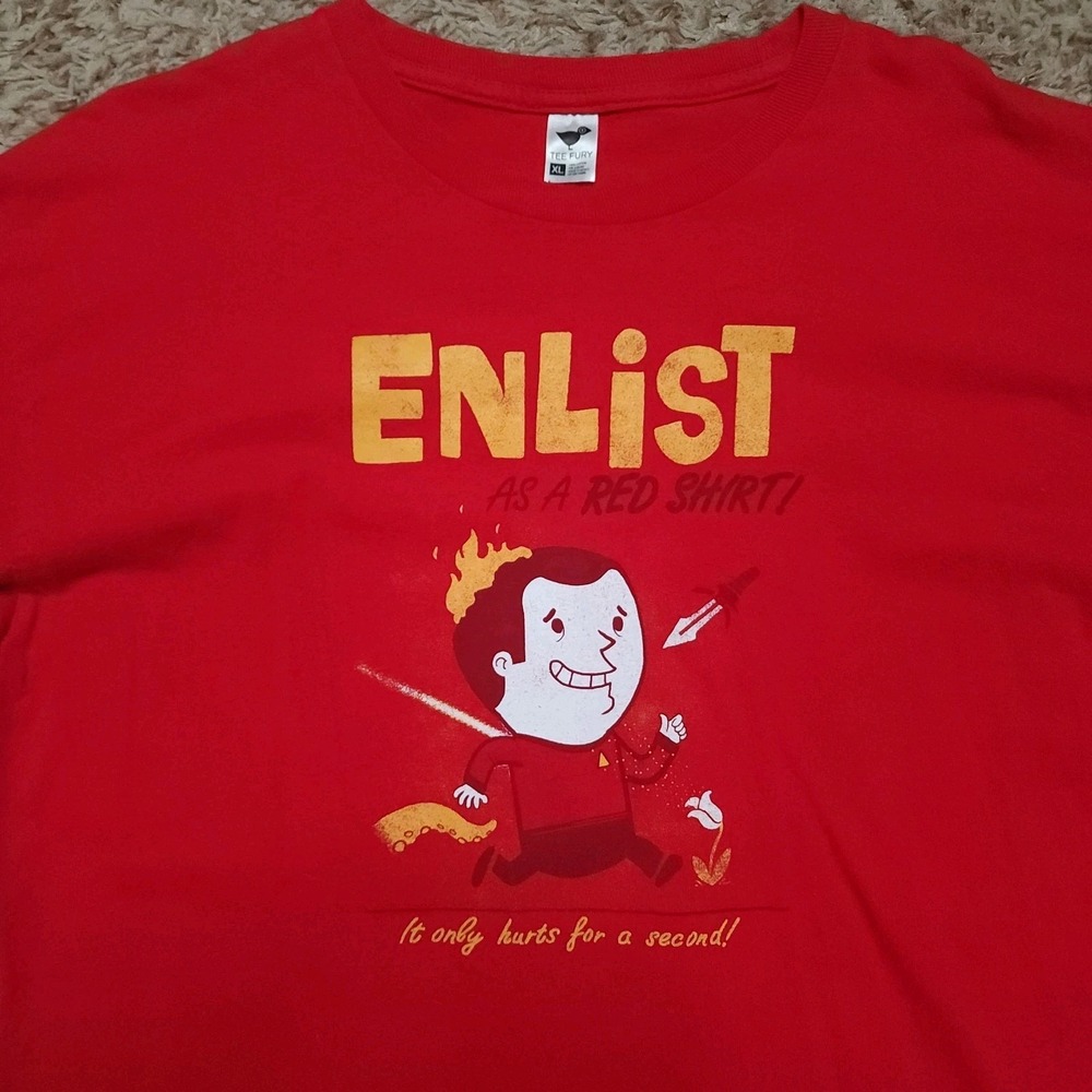 Star Trek Enlist As A Red Shirt Mens XL Tee Fury Short Sleeve Casual Fan